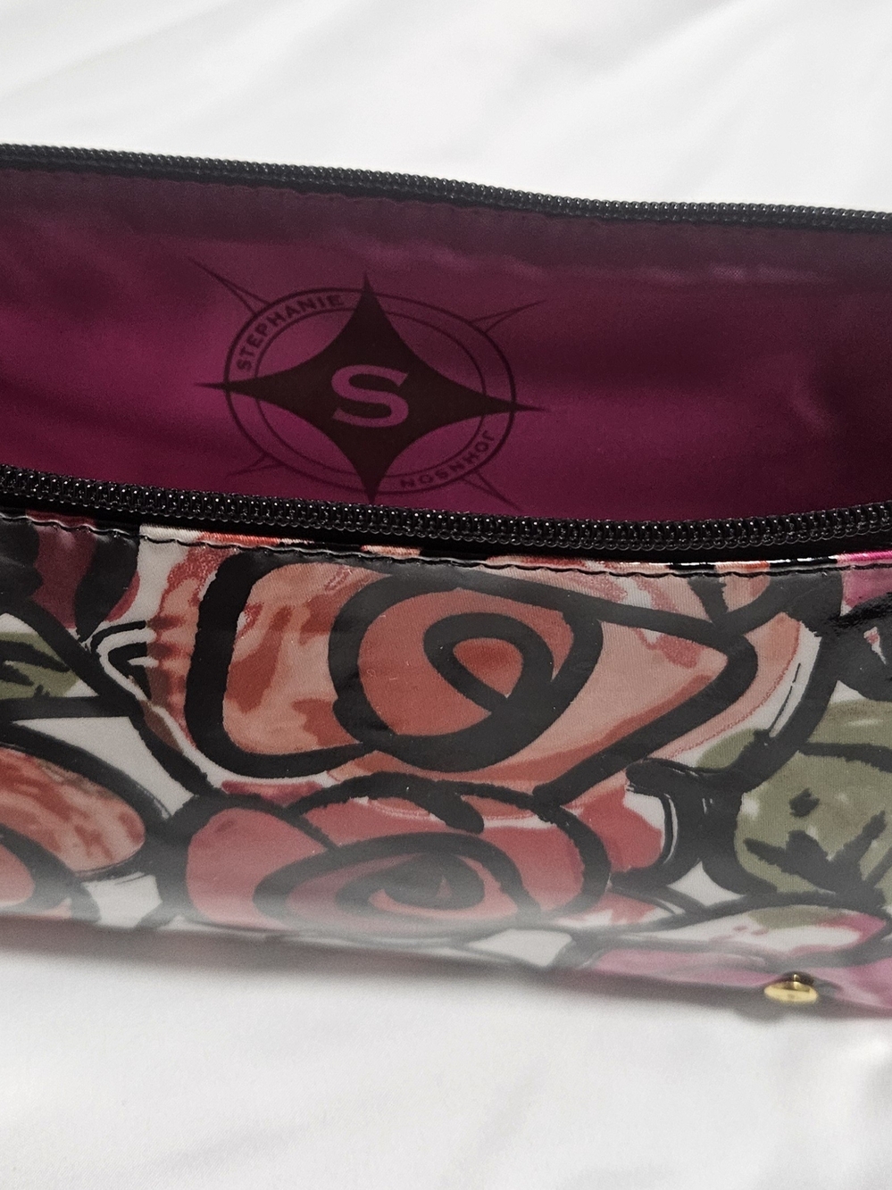 Stephanie Johnson Floral Cosmetic Pouch in Pink, Black and Green